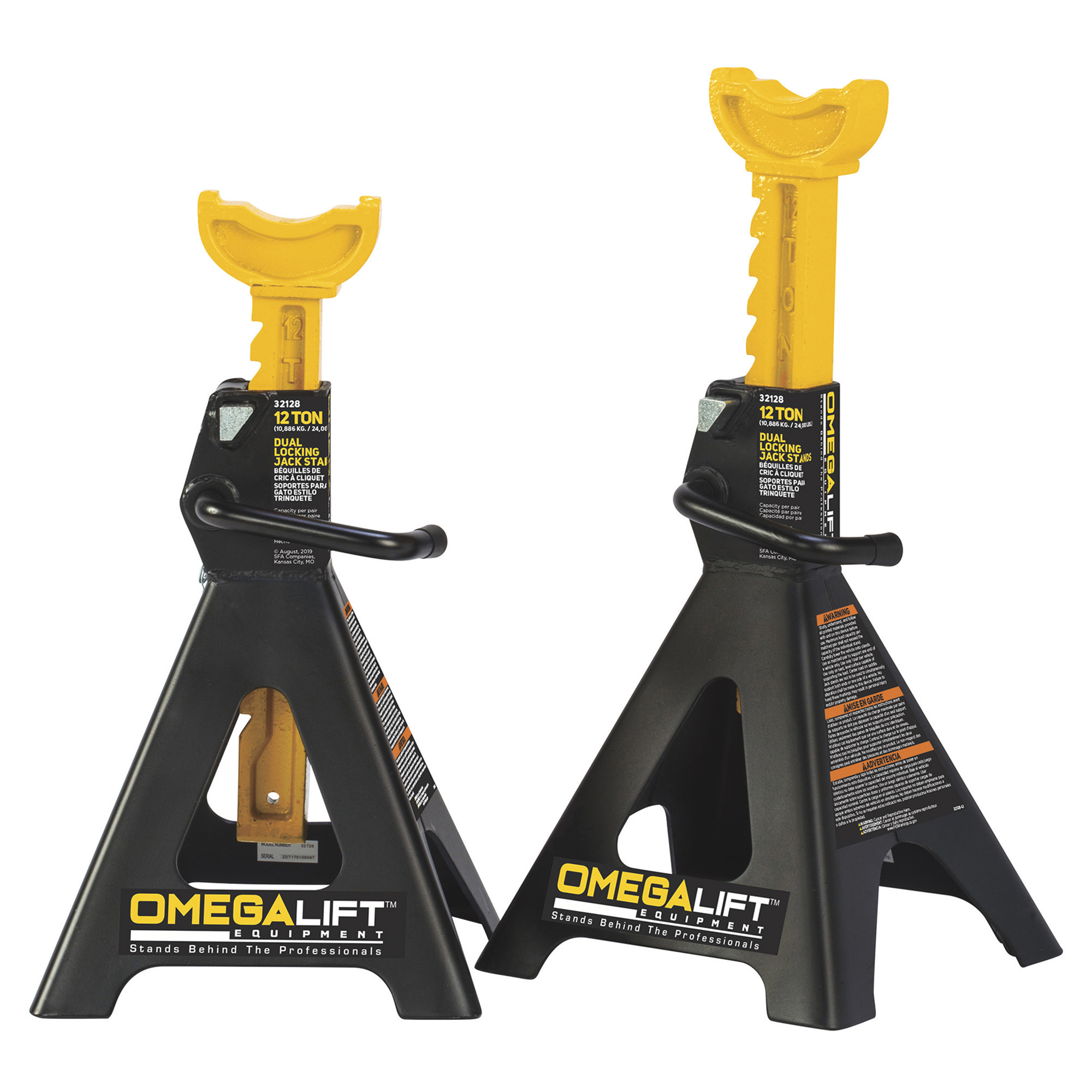 Omega Double-Locking Jack Stands - 12-Ton Total Capacity, Pair, Model# 32128